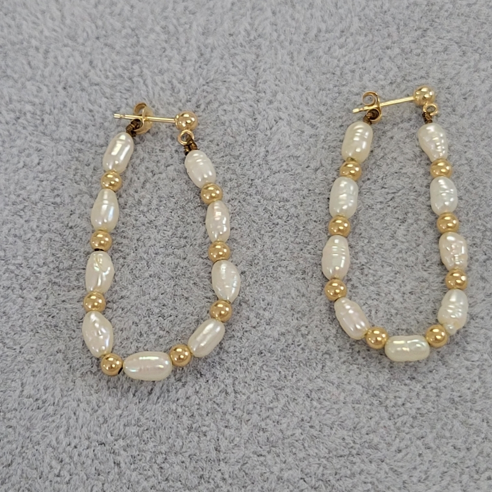 14k yellow gold keshi pearl dangle earrings